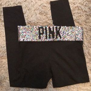 PINK sequin band leggings